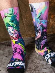 Warner Bros 1/2 Pairs Creative Street Clown Batman Cartoon Jacquard Unisex Mid-Calf Socks, Fun Halloween Gift - Multicolor - View 11