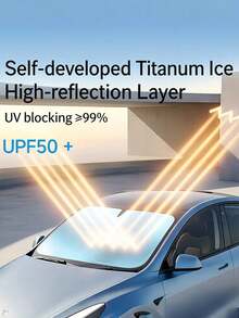 Car Windshield Sunshade, Heat Insulation Device, Anti-Glare Sunshade, Car Front Windshield Sunshade, Car Window Sunshade, Car Sunshade Panel. Easy To Install, Suitable For Installation Inside The Front Windshield, Helps Prevent Sunlight From Hitting The Dashboard And Interior. - One Size Fits All - View 3