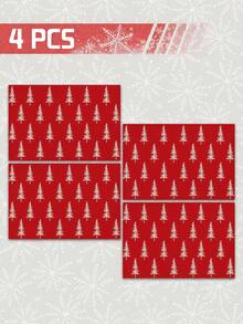 1/4p/6pcs Christmas Table Decor Placemats With Pine Tree Elements, Heat Resistant Faux Linen Polyester Fiber Material, Rectangular Washable Table Mats, Suitable For Home Dinner, Coffee Table, Durable Kitchen And Dining Room Decoration, Party And Scene Decor, Home Decor - Multicolor - View 29