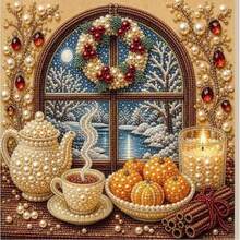 1 Set DIY Christmas Pearl Diamond Painting Art Kit, Includes Frame, Beads, Rhinestones, Handmade 3D Holiday Decoration, Adult Gift, Classic Design Beaded Decor Set - A - View 30