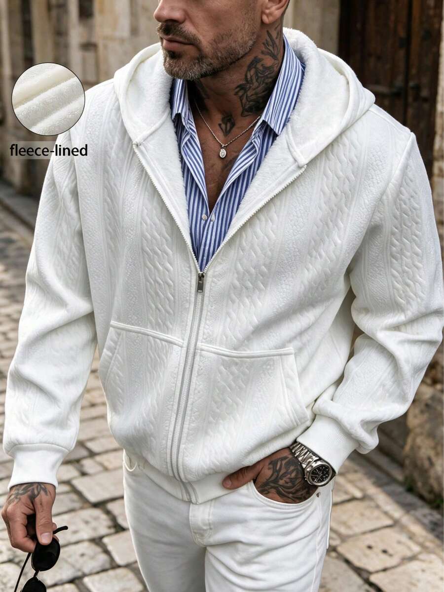 Men's Autumn/Winter Casual Minimalist Loose Fit Daily Commute Plaid Hooded Thermal Lined Jacket - Red - View 1
