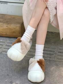 女款可愛拼色貓爪室內拖鞋，春秋冬季休閒平底拖鞋，防滑保暖軟底，舒適輕量，適合女孩與學生 - 白色 - 查看 8