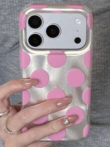 Shiny Sequin Polka Dot Asymmetrical Water Ripple Glossy IMD Phone Case, Compatible With IPhone 18 Pro Max 18 Pro 17 Pro Max 17 Pro 16 Pro Max 15 Pro Max 14 Pro Max 13 Pro Max 16 15 14 Plus 13 12 Pro 11, Cute Pink Glossy Soft Shell, Fashion Y2K Girl Gift - Pink Polka Dots - View 1