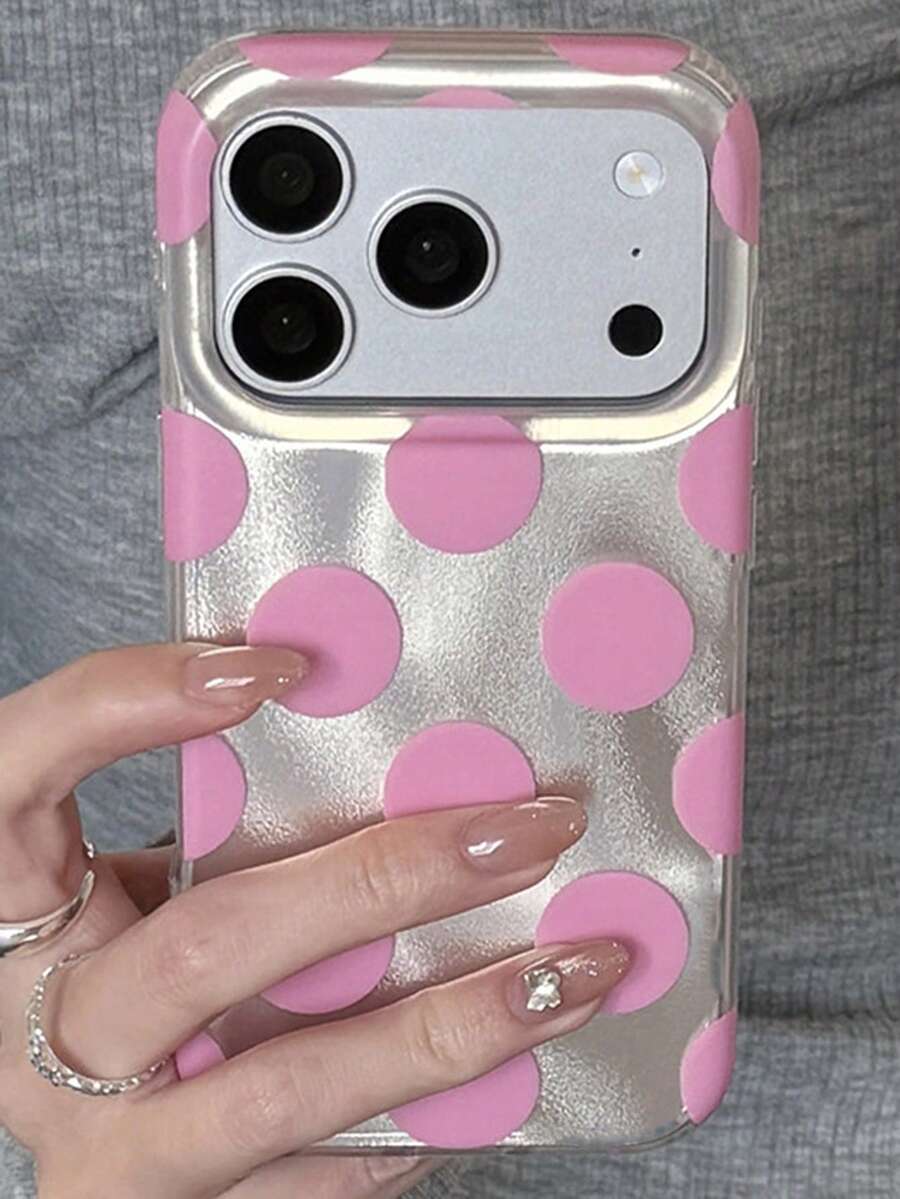 Shiny Sequin Polka Dot Asymmetrical Water Ripple Glossy IMD Phone Case, Compatible With IPhone 18 Pro Max 18 Pro 17 Pro Max 17 Pro 16 Pro Max 15 Pro Max 14 Pro Max 13 Pro Max 16 15 14 Plus 13 12 Pro 11, Cute Pink Glossy Soft Shell, Fashion Y2K Girl Gift - Pink Polka Dots - View 1