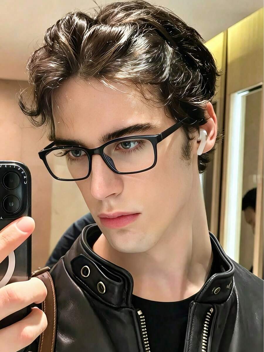 1pc Men's Square Frame Glasses, High-Quality Transparent Lenses, Lightweight & Minimalist, Retro Fashion, Versatile Casual, Suitable For Daily Use, Office, Outdoor And Home - Multicolor - View 1