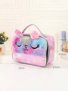 1pc Plush Cute Girl Style Makeup Bag, 3D Cat Ear Design With Cat Pattern, Suitable For Spring Summer Autumn Winter All Seasons, Ideal For Business Travel, Home Use, Student Dorm, Graduation Gift, Vacation Season, Cosmetic Storage, Birthday Gift And Various Holiday Gifts - Multicolor - View 8