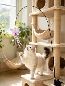 3 Pieces Set (Strong Suction Cup + Rope Cat Teaser Wand + Realistic Butterfly Pendant) Fun Cat Toy, Home Cat Toy, Suction Cup Cat Teaser Accessory, A Great Way For Cats To Entertain Themselves And Burn Energy - Multicolor - View 3