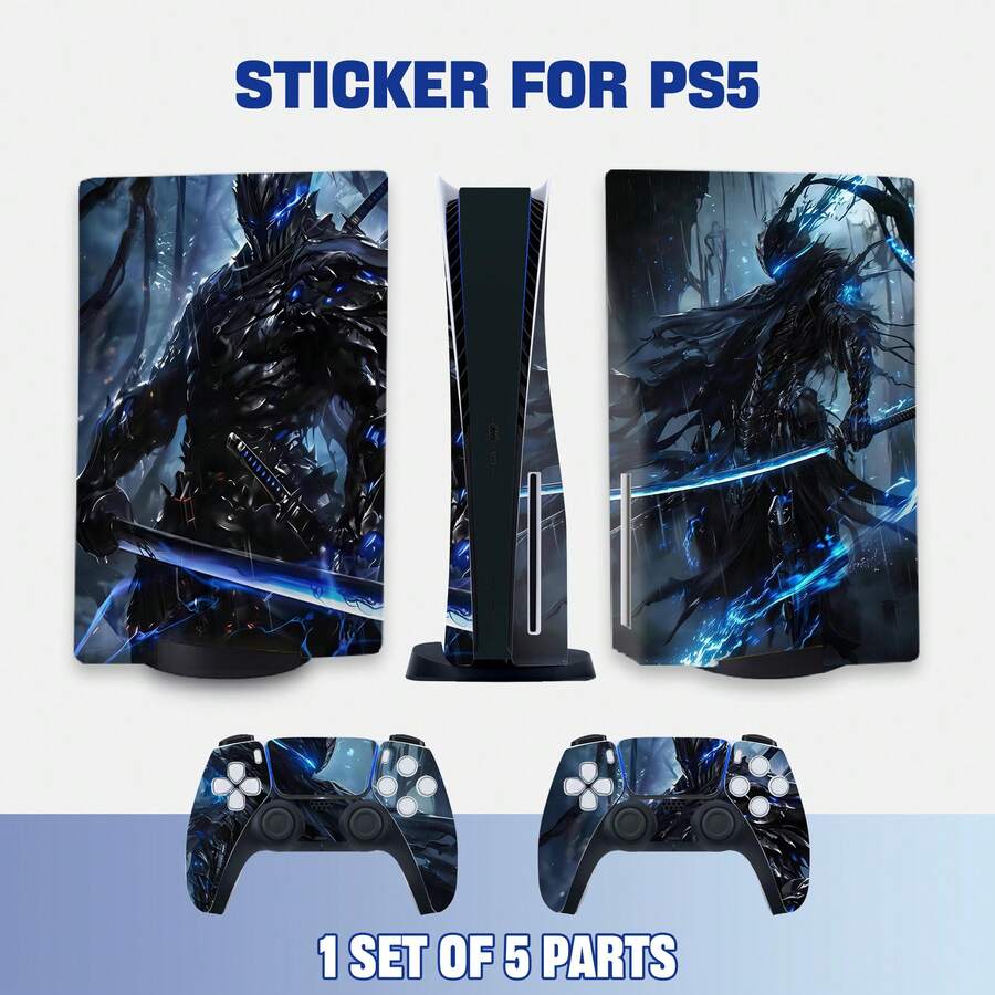 Gothic Dark Fantasy Warrior Theme Sticker Kit, Compatible With PS5 Disc Edition Console And Dual Controllers, High-Quality Vinyl Film, Scratch-Resistant, Waterproof, Easy To Remove Without Residue - View 1