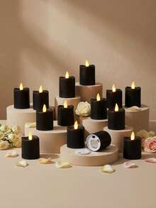 6/12/24pcs Flameless Candle Lights With Timer Remote Control, Battery Operated Odorless Flameless Candles, Mini Wishing Candles, Suitable For Home, Halloween, Christmas, Valentine's Day, Mother's Day, Gift, Birthday, Proposal, Wedding, Party, Dining Table, Holiday - Black - Warm Glow - View 8