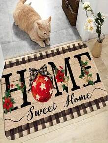 1pc Christmas HOME Happy Door Mat - Red And Green Decorative Holiday Design Doormat, Made Of Crystal Velvet Material, Suitable For Indoor/Outdoor Entrance Decoration, Perfect Christmas Home Decor, Can Be Used In Living Room, Sofa Front, Bed Front, Kitchen, Hallway, Bathroom, Bedroom, Holiday Decoration, Christmas Decorative Rug - Christmas - View 9