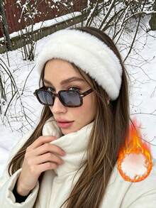 1pc Autumn Plush Headband, Warm Soft Fuzzy Wide Band, Winter Outdoor Snow Windproof Forehead Protector, Thickened Warm Vintage Headband - Multicolor - View 10