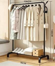 Perchero para Ropa de Doble Barra con Estante Inferior, Organizador de Ropa para Dormitorio y Vestidor, Estructura Amplia para Colgar Camisas, Vestidos, Pantalones y Chaquetas, Espacio Adicional para Zapatos, Cajas y Accesorios, Diseño Funcional para Mantener tu Hogar Ordenado - Multicolor-Tendedero de barra única - Ver 13
