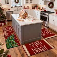 1/2/3pcs Christmas Theme Kitchen Rugs, Flannel Kitchen Rugs Comfortable Soft Absorbent Non-Slip Machine Washable With Non-Slip Backing Suitable For Multiple Scenes Entrance Living Room Bedroom Kitchen Dining Room Bathroom Laundry Room Hallway Christmas Holiday Decoration Home Mat - Multicolor - View 6