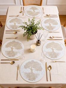 1-12pcs Luxury Tree Of Life PVC Placemats, Light Gold Embossed Round Table Mats For Holiday Table Setting - Multicolor - View 8