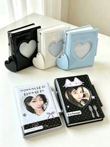 1pc Heart-Shaped Ins Style Bow Cat 1-Pocket Card Album With Snap Button, 3-Inch Photo Album, Idol Photocard Storage Book, Sticker Storage, Nail Art Sticker Storage, Multi-Purpose - 32 Images - View 2