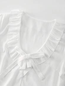 Blus Elegan Gaya Prancis Warna Polos dengan Desain Ruffle/Flounce, Serbaguna, Pakaian Kantor Kasual, Atasan Wanita Musim Semi/Gugur - Putih - View 4