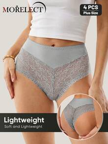 Morelect 4pcs Plus Size Women's Lace Patchwork Minimalist Thong Panties, Sexy Underwear - Multicolor - View 5