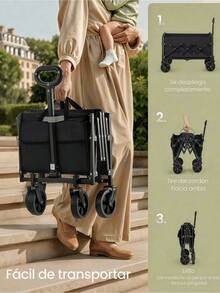 All‑Purpose Foldable Outdoor Camping Trolley, Collapsible Pull‑Along Wagon Cart With Solid Reinforced Wheels, High‑Capacity Utility Handcart For Picnic, Grocery‑Shopping, Backyard And Beach Use, Three Optional Sizes . - A - View 6
