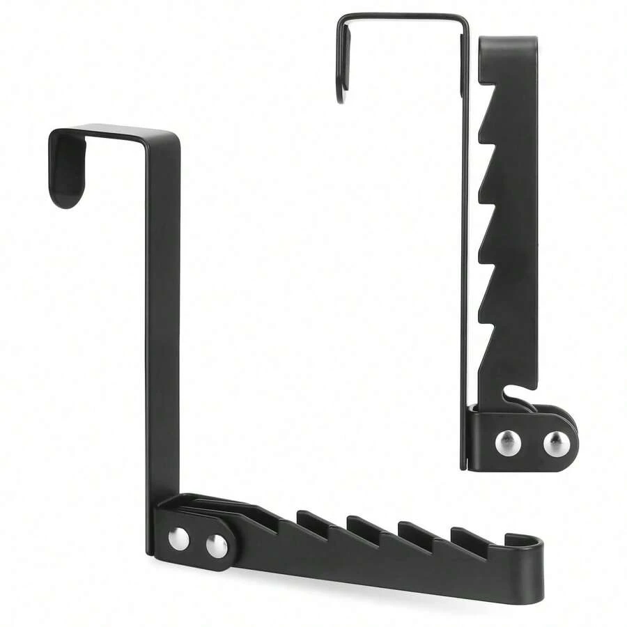 Basic Living 1pc/2pcs Over-The-Door Hook Hanger, Foldable Over-The-Door Storage Rack, Space-Saving Hanging Storage Rack, Suitable For Bedroom, Bathroom, Hanging Clothes, Coats, Towels, Black - A - View 1