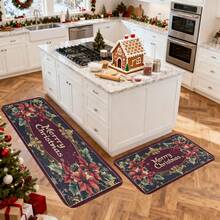 1/2/3pcs Christmas Theme Kitchen Rug, Flannel Kitchen Mat, Soft Comfortable Absorbent Non-Slip Machine Washable With Non-Slip Backing, Suitable For Multiple Scenes: Entrance, Living Room, Bedroom, Kitchen, Dining Room, Bathroom, Laundry Room, Hallway, Christmas Holiday Home Decor Mat - Multicolor - View 7