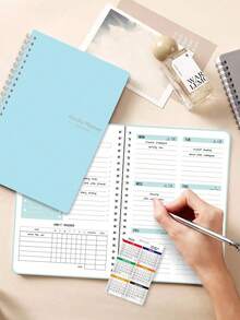 A5 Weekly Planner, Undated Spiral Bound Notebook, Silver Double Coil Binding, Dusty Blue Soft Cover, Large Capacity Writing Pages, Portable Journal Notebook, School And Office Supplies, Suitable For Back To School Student Study Plans, Homework Planning, Teacher Daily Records, Workplace Schedule Management, Gift For Students, Teachers, Colleagues, Friends - Blue - View 9