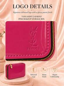 Kotak penyimpanan makeup YSL warna pink, 16,5 x 11 cm, satuan, finishing mengkilap dengan cermin terintegrasi, cocok untuk penggunaan sehari-hari dan menyimpan makeup serta aksesoris. - Berwarna merah muda - View 7