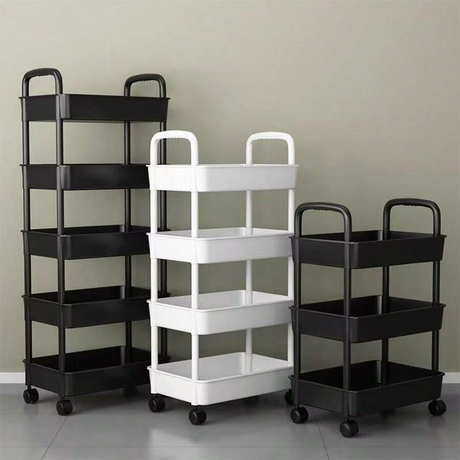 Troli Multifungsi 3 Tingkat - Organizer Penyimpanan Bergerak untuk Dapur, Kamar Tidur, dan Kantor (Hitam/Putih) - MultiWarna - View 1