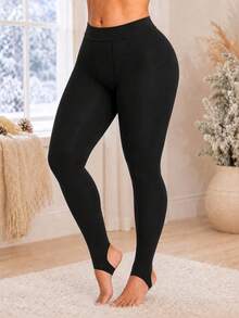 2 Pairs 200g Black Thick Fleece Tights Bare-Leg Style Chic Elegant Plus Size Comfort Stretch For Winter Commute Date Party - Multicolor - View 4