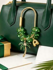Palm Tree Golden Letter Pendant Keychain, Green Transparent Bead U-Shaped Keychain Ring, Arabic Theme Women's Pendant, Multi-Functional Decoration For Handbags, Backpacks, Car Keys, Wallets, National Day Party Gift And Souvenir, Suitable For Christmas, Thanksgiving, New Year, Birthday Gifts - Multicolor - View 7
