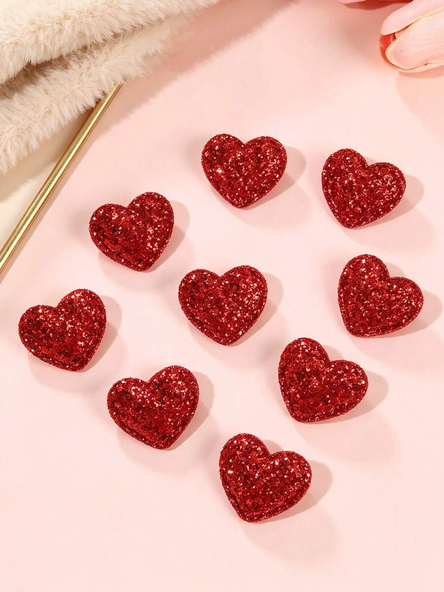 12Pcs/Set Red Glitter Heart Pet Hair Ties, Cute Elastic Hair Bands Puppy Dog Cat Hair Accessories, No‑Hurt Pet Ponytail Holder For Small Pets - Multicolor - View 1