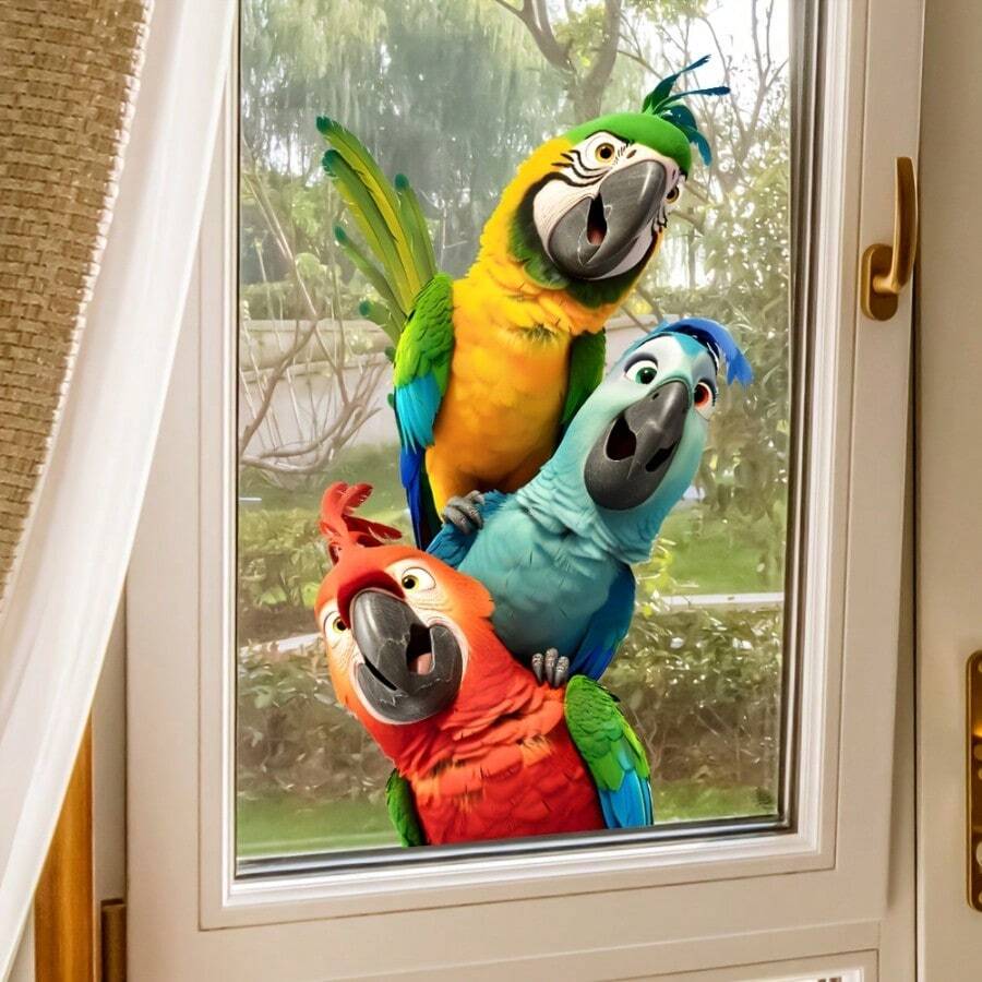 1pc Tropical Color Parrot Glass Paste Three-Dimensional Effect Bathroom Window Creative Beautification Decorative Parts - Multi-color - View 1