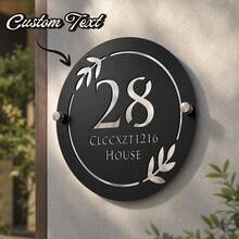 Custom Round 3D Hollow Acrylic Address Sign, With Cut-Out Leaf Pattern, 2 Nails For Fixing, Easy Outdoor Installation, Personalized Entrance Sign, Suitable For Houses And Apartments - Multicolor - View 3
