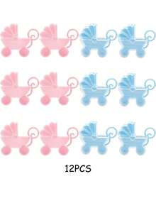 6/12pcs Baby Shower Gift Box Set, Pink And Blue Baby Cradle Cart Packaging Box, Gender Reveal Party Table Decor, Party Favors, Party Supplies - Multicolor - View 12
