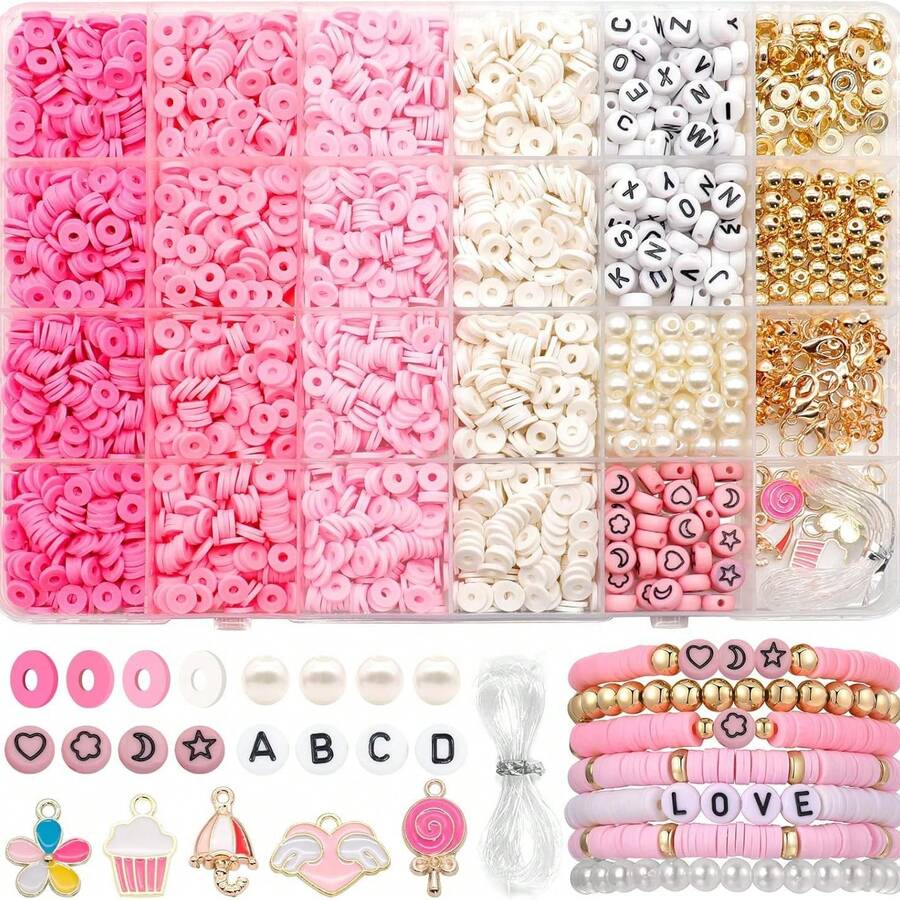 1 Kotak Kit Manik-Manik Tanah Liat 24 Kotak untuk Pembuatan Perhiasan, Manik-Manik Tanah Liat Lunak untuk Hari Valentine, Gelang Persahabatan DIY, untuk Pembuatan Kalung dan Gelang