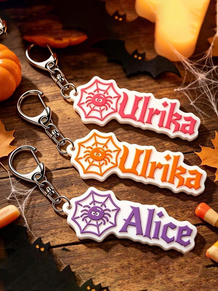 Customized Halloween Name Letter Key Chain, Spider Web Spider Letter Bag Pendant, Commemorative Gift For Friends. - Multicolor - View 1