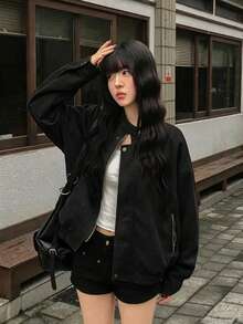 Women's Solid Color Casual Versatile Daily Wear Long Sleeve Jacket - Black - View 6