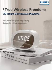 PHILIPS Bluetooth Speaker Smart Alarm Clock TAS2909 | High-Precision Display + Cross-Platform Compatibility | Built-In Battery For Long Lasting Usage, Perfect Companion For Bedroom & Office, White - White - View 2