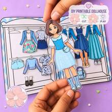Blue Bathroom Girl Scene Quiet Busy Book DIY Handmade Craft Kit With Cutting, Role-Playing Game, Children's Life Cognition Hands-On Educational Toy, Holiday Gift - Multicolor - View 1