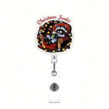 TONAVIETO 1pc Christmas Crazy Fun Raccoon Badge Reel Acrylic Retractable Badge Holder Clip With Swivel Alligator Clip For Nursing Students, Office, And School Staff - Christmas Raccoon - View 12