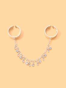 Ins Vintage Style Open Wide Ring Connected Bracelet Ring With Multiple Dangles, Rhinestones And Gold Beads, One-Piece Double Finger Ring - Pendants - View 10