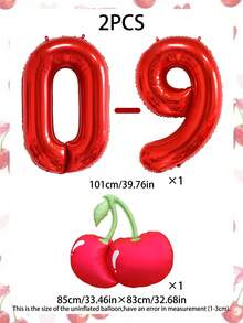 2pcs Large Cherry Number Balloons Set,40inch 0-9 Red Digital Balloon And Cherry Foil Balloon,Suitable For Birthday Party,Cherry Theme,Room Decoration Babyshower. - 40inch - View 7