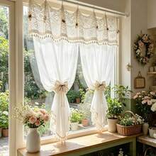 1pc Bohemian Style Crochet Lace Semi-Sheer Curtain With Tassel Tieback, American Country Style Translucent Archway Partition Curtain, Suitable For Hallway, Kitchen, Bedroom And Living Room Zoning - Beige - View 8