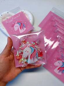 50pcs/Set (7*7cm) Cookie Packaging Bags, Candy Packaging Bags, Unicorn Pattern Packaging Bags, Self-Adhesive Packaging Bags - Pink - View 4