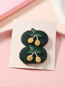 2pcs/Set Girls Sweet Fabric Small Oval Hair Clips, Rabbit, Cherry, Flower, Mushroom Decor Children BB Clips, Simple Versatile Kids Hair Accessories - 2 Pieces Per Set - View 6