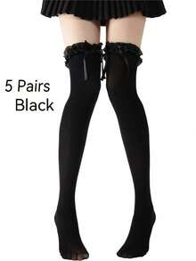 1 Pair Bowknot Lace Over-The-Knee Socks, Suitable For Matching With Skirts - Multicolor - View 15