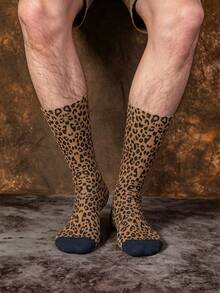 1/3 Pairs Creative Leopard Print Jacquard Mid-Calf Socks, Street Style Personalized Animal Pattern Men's Socks, Fun Halloween Gift - Multicolor - View 4