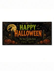 Personalized Text Halloween Fence Banner, Custom Family Name Yard Sign, Haunted House Witch Bats And Jack O Lantern Theme, Spooky Porch Decoration, Trick Or Treat Party Backdrop, Fall Holiday Outdoor Display For Families And Homeowners. - Multicolor - View 17