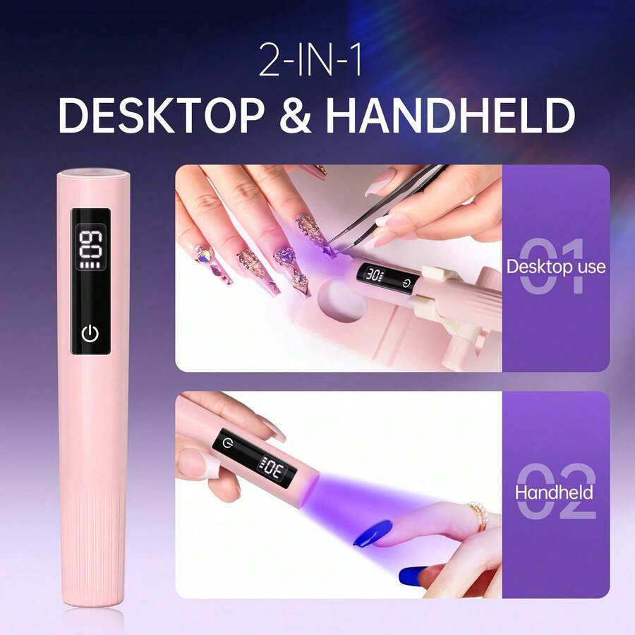 Portable 2-In-1 Nail Lamp With Stand, USB Rechargeable, LCD Display, Fast Drying And Curing, Suitable For Gel Nails And Toenails