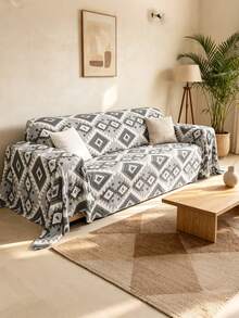1pc Geometric Pattern Sofa Cover, Bohemian Style Soft Cotton Velvet Rectangular 3D Jacquard Full Coverage Sofa Slipcover, Suitable For Living Room, Homestay, Home Use, All Seasons, Back To School, School Supplies, Dorm Decor, College Decor - Medium Gray - View 8
