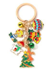 1pc Cute Star Santa Claus Deer Head Snowflake Bell Oil Drop Alloy Keychain, Beautiful Exquisite Christmas Theme Fashion Pendant, Christmas Gift For Friends And Family - Multicolor - View 3